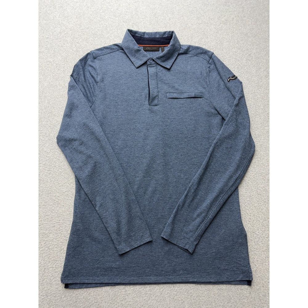 KJUS Polo Shirt Mens EU 50 L Blue Inverness Long Sleeve Golf Stretch Pocket Logo